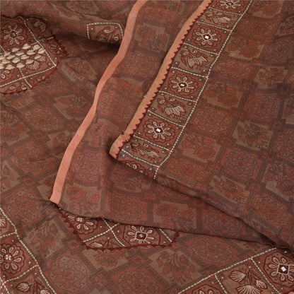 Sanskriti Vintage Mauve Pure Silk Sari - Embroidered Floral Peacock Design -5.5 Yard Fabric Assorted Vintage Scraps, Upcycled Ideal for Bag Making