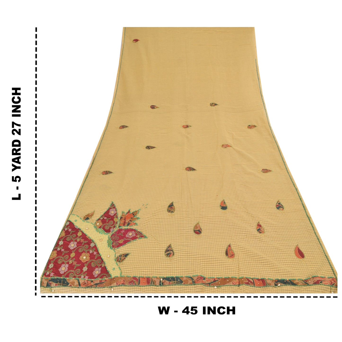 Sanskriti Vintage Cream Sarees Blend Cotton Hand Bead Zari Sari 5+YDCraft Fabric