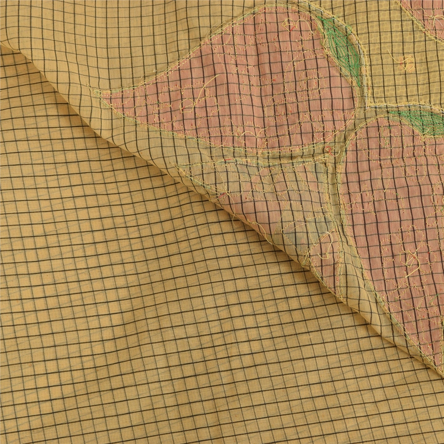 Sanskriti Vintage Cream Sarees Blend Cotton Hand Bead Zari Sari 5+YDCraft Fabric