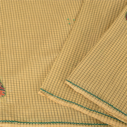 Sanskriti Vintage Cream Sarees Blend Cotton Hand Bead Zari Sari 5+YDCraft Fabric