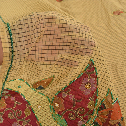 Sanskriti Vintage Cream Sarees Blend Cotton Hand Bead Zari Sari 5+YDCraft Fabric