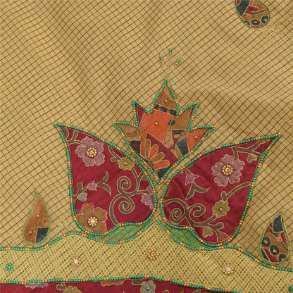 Sanskriti Vintage Cream Sarees Blend Cotton Hand Bead Zari Sari 5+YDCraft Fabric