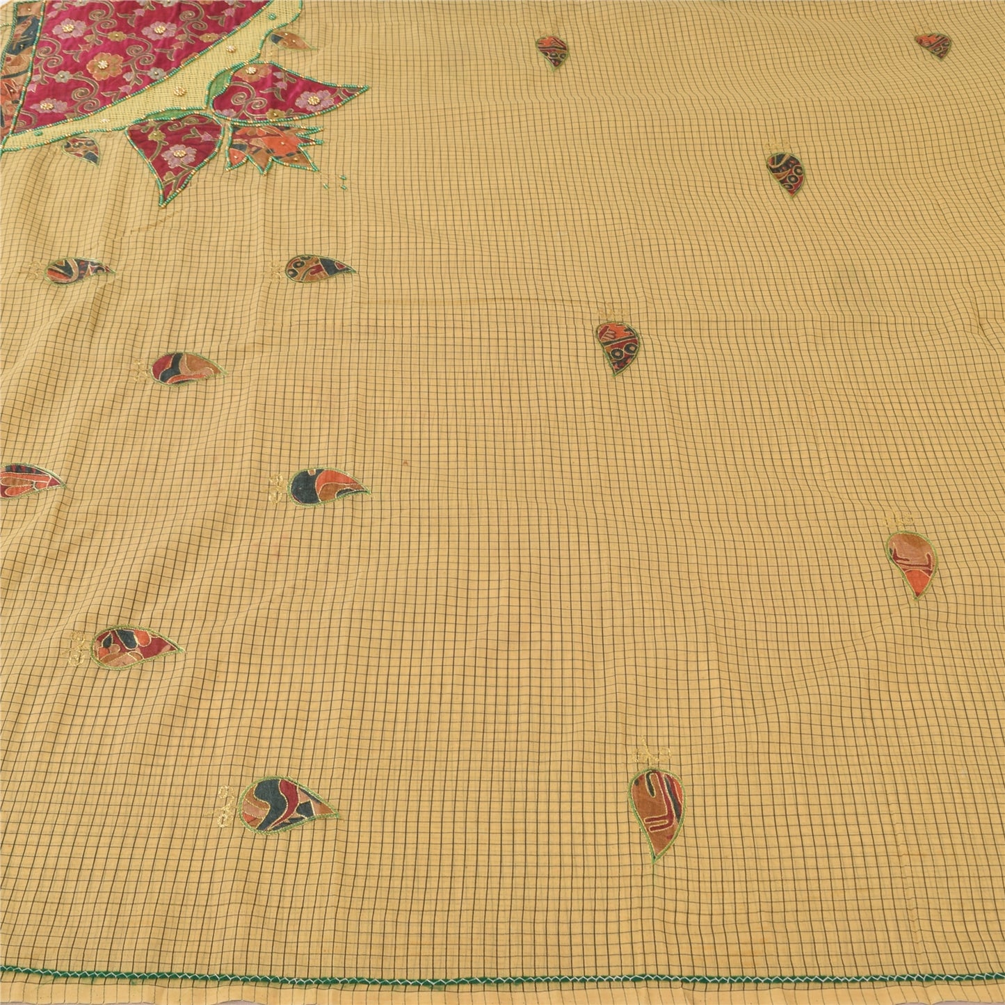 Sanskriti Vintage Cream Sarees Blend Cotton Hand Bead Zari Sari 5+YDCraft Fabric