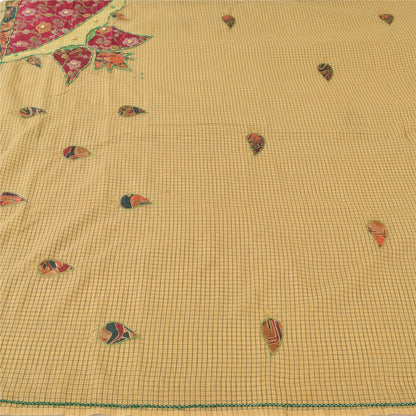 Sanskriti Vintage Cream Sarees Blend Cotton Hand Bead Zari Sari 5+YDCraft Fabric