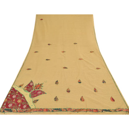 Sanskriti Vintage Cream Sarees Blend Cotton Hand Bead Zari Sari 5+YDCraft Fabric