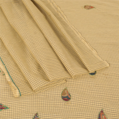 Sanskriti Vintage Cream Sarees Blend Cotton Hand Bead Zari Sari 5+YDCraft Fabric