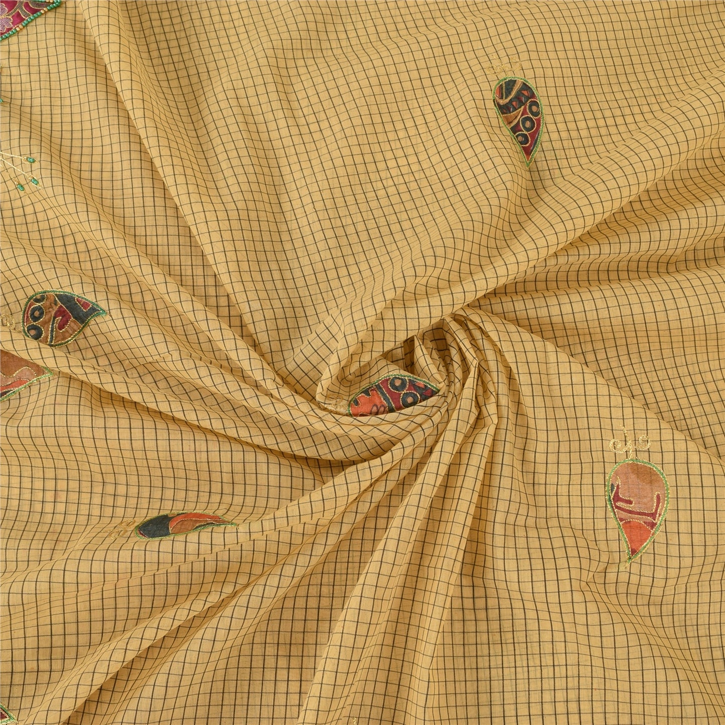 Sanskriti Vintage Cream Sarees Blend Cotton Hand Bead Zari Sari 5+YDCraft Fabric