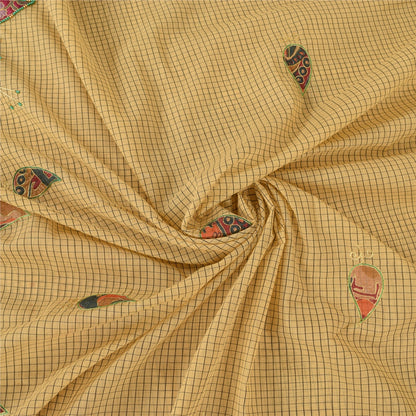 Sanskriti Vintage Cream Sarees Blend Cotton Hand Bead Zari Sari 5+YDCraft Fabric