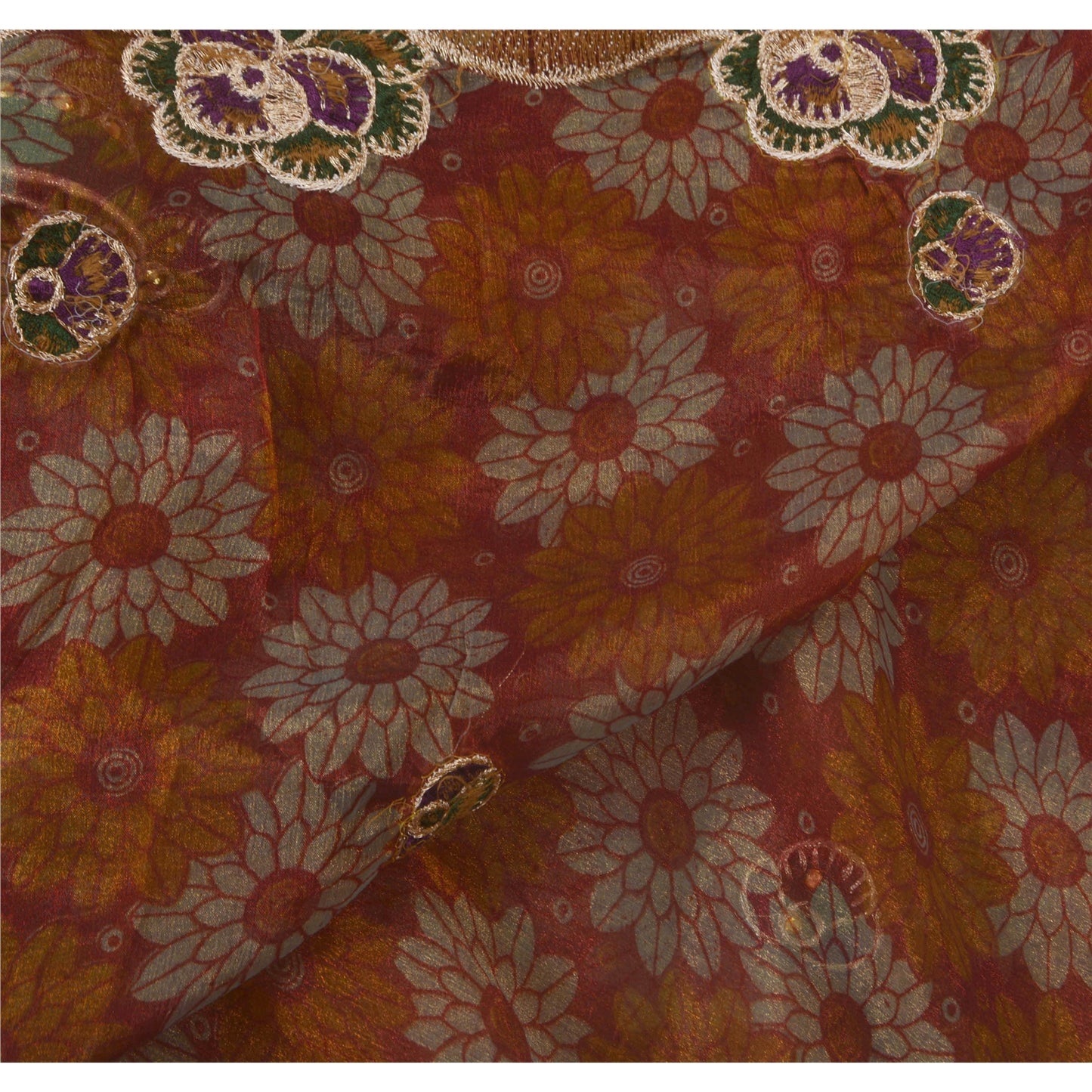 Sanskriti Vintage Dark Red Sarees Art Silk Hand Beaded Craft 5 YD Fabric Sari