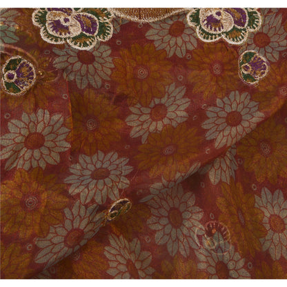Sanskriti Vintage Dark Red Sarees Art Silk Hand Beaded Craft 5 YD Fabric Sari