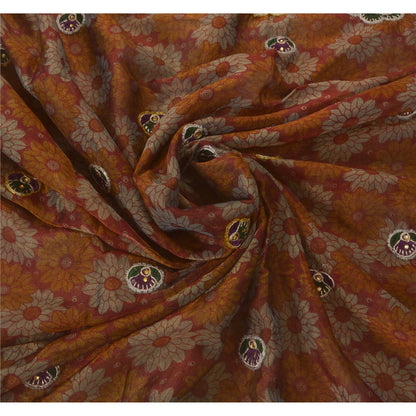 Sanskriti Vintage Dark Red Sarees Art Silk Hand Beaded Craft 5 YD Fabric Sari