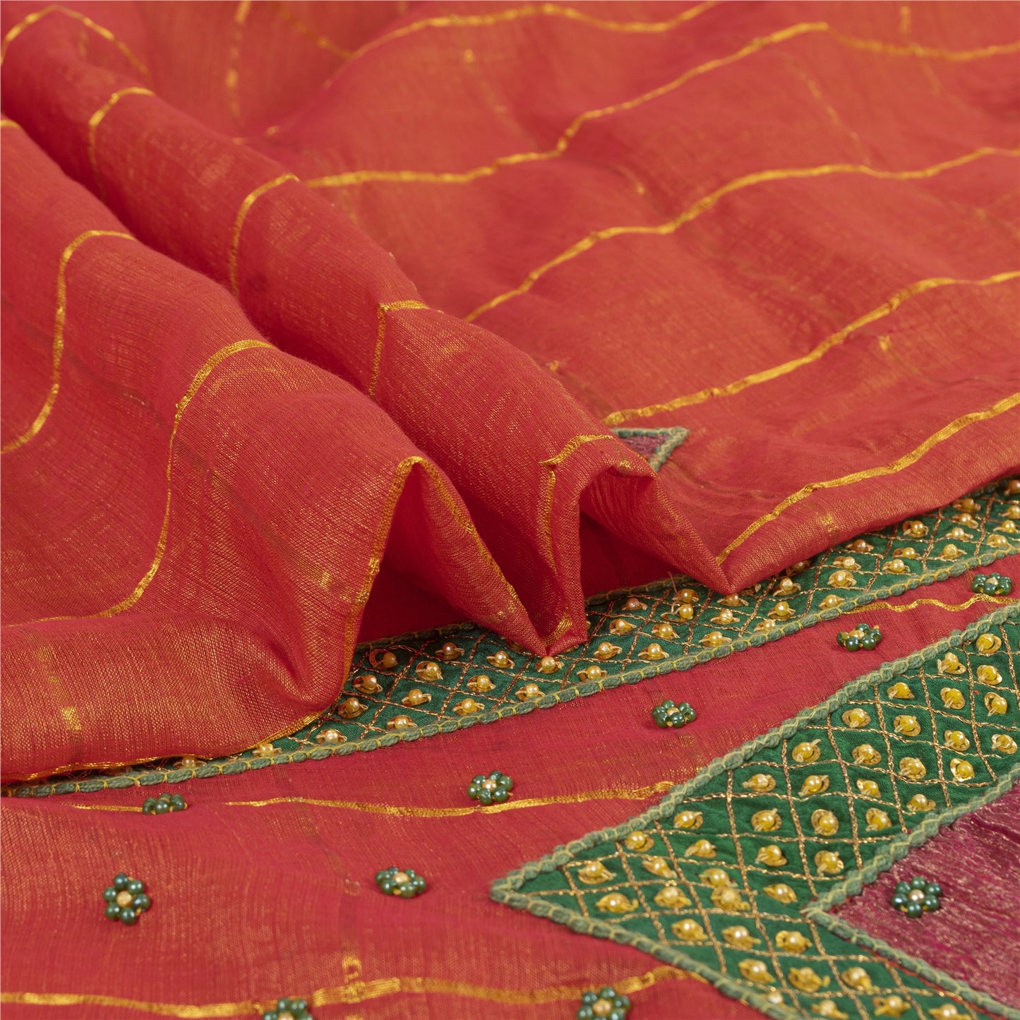 Sanskriti Vintage Orange Sarees Pure Silk Hand Beaded Orange Sari Fabric Craft