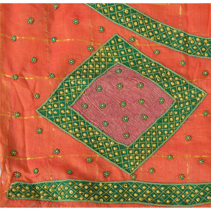 Sanskriti Vintage Orange Sarees Pure Silk Hand Beaded Orange Sari Fabric Craft