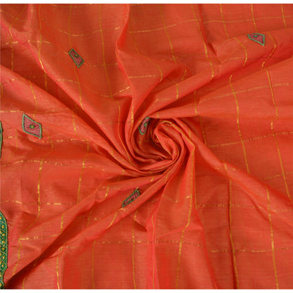 Sanskriti Vintage Orange Sarees Pure Silk Hand Beaded Orange Sari Fabric Craft