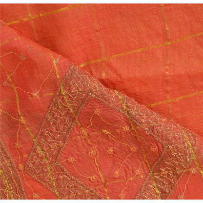 Sanskriti Vintage Orange Sarees Pure Silk Hand Beaded Orange Sari Fabric Craft