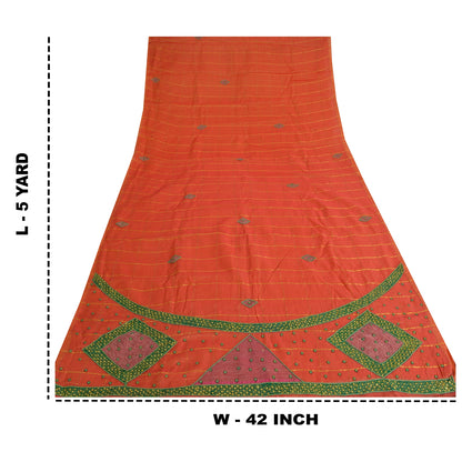 Sanskriti Vintage Orange Sarees Pure Silk Hand Beaded Orange Sari Fabric Craft