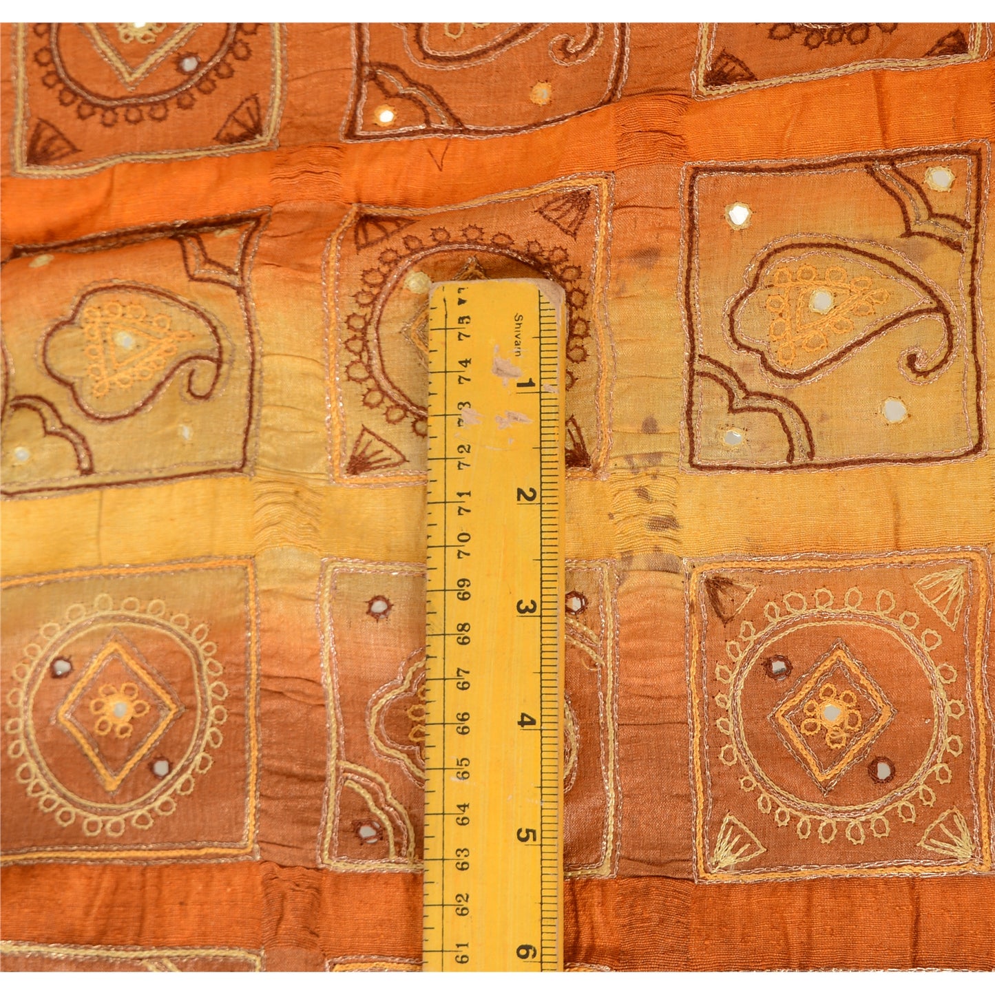 Sanskriti Vintage Embroidered Pure Silk Sari Fabric: Vintage Indian Saree, Brown & Orange, 5yd Crafters, Upcyclers, Indian Eco-Friendly Fabric