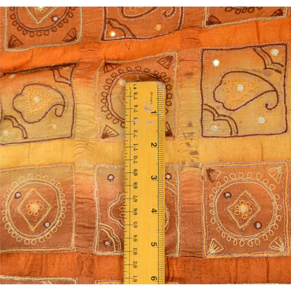 Sanskriti Vintage Embroidered Pure Silk Sari Fabric: Vintage Indian Saree, Brown & Orange, 5yd Crafters, Upcyclers, Indian Eco-Friendly Fabric