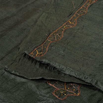 Sanskriti Vintage Dark Gray Sarees Pure Silk Hand Beaded Sari 5+yd Craft Fabric