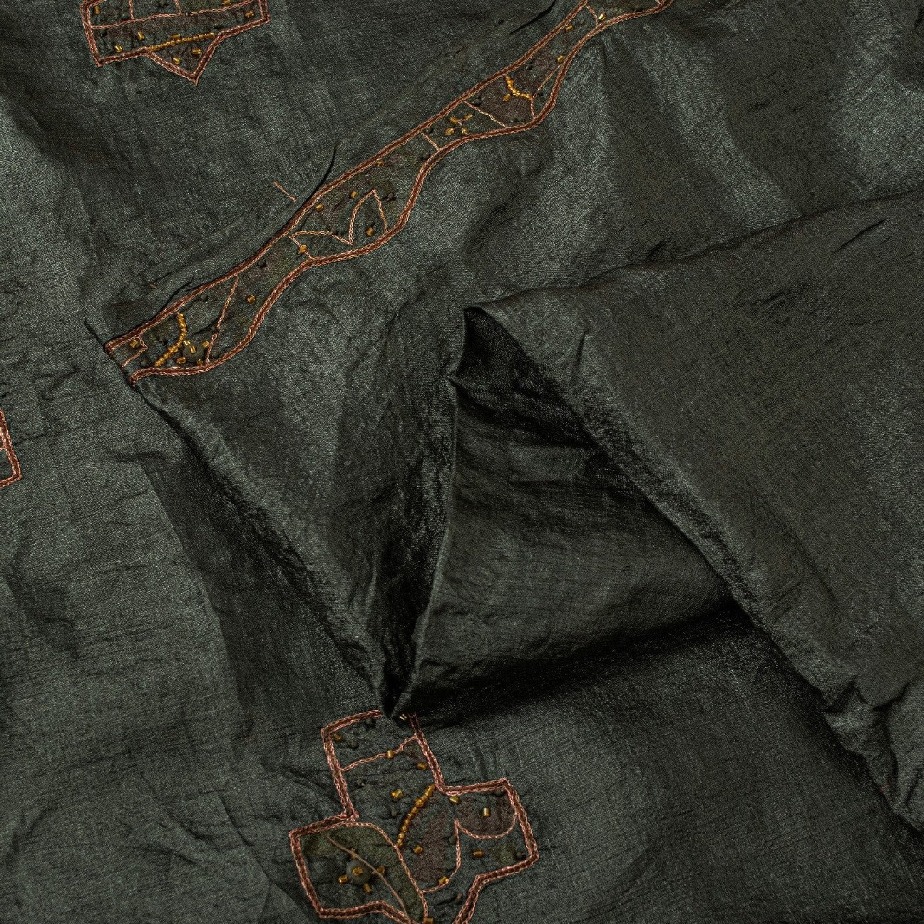 Sanskriti Vintage Dark Gray Sarees Pure Silk Hand Beaded Sari 5+yd Craft Fabric