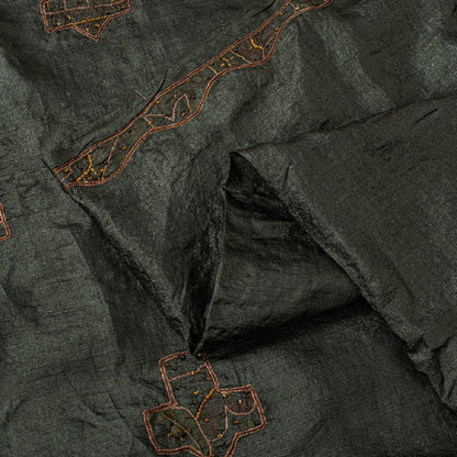 Sanskriti Vintage Dark Gray Sarees Pure Silk Hand Beaded Sari 5+yd Craft Fabric