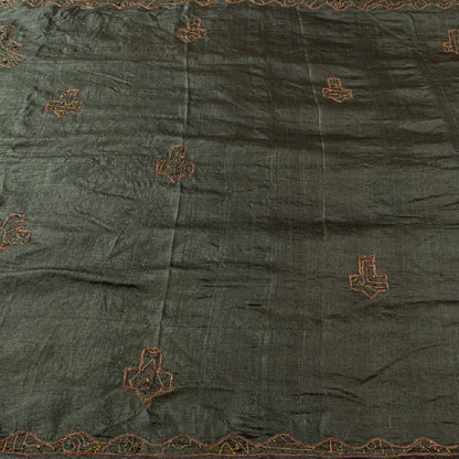 Sanskriti Vintage Dark Gray Sarees Pure Silk Hand Beaded Sari 5+yd Craft Fabric