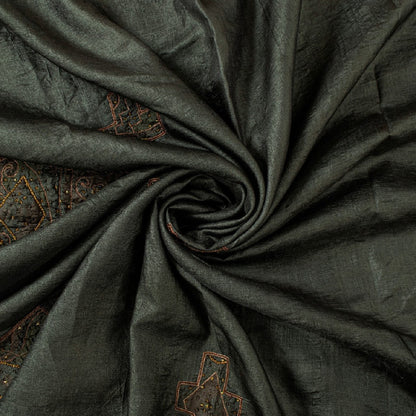 Sanskriti Vintage Dark Gray Sarees Pure Silk Hand Beaded Sari 5+yd Craft Fabric