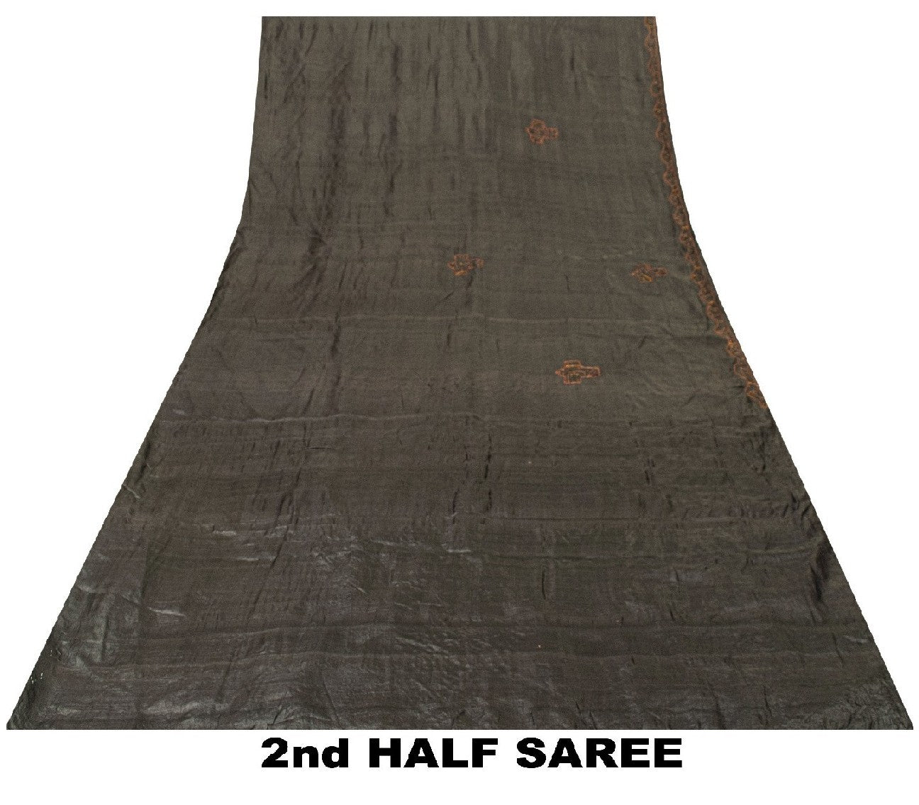 Sanskriti Vintage Dark Gray Sarees Pure Silk Hand Beaded Sari 5+yd Craft Fabric