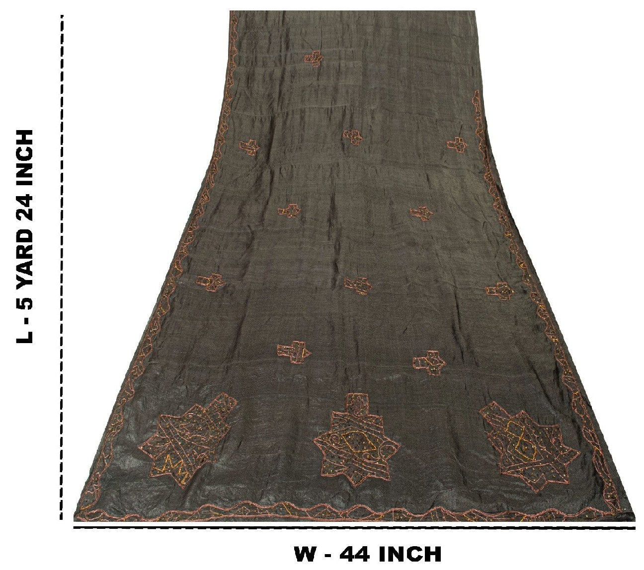 Sanskriti Vintage Dark Gray Sarees Pure Silk Hand Beaded Sari 5+yd Craft Fabric