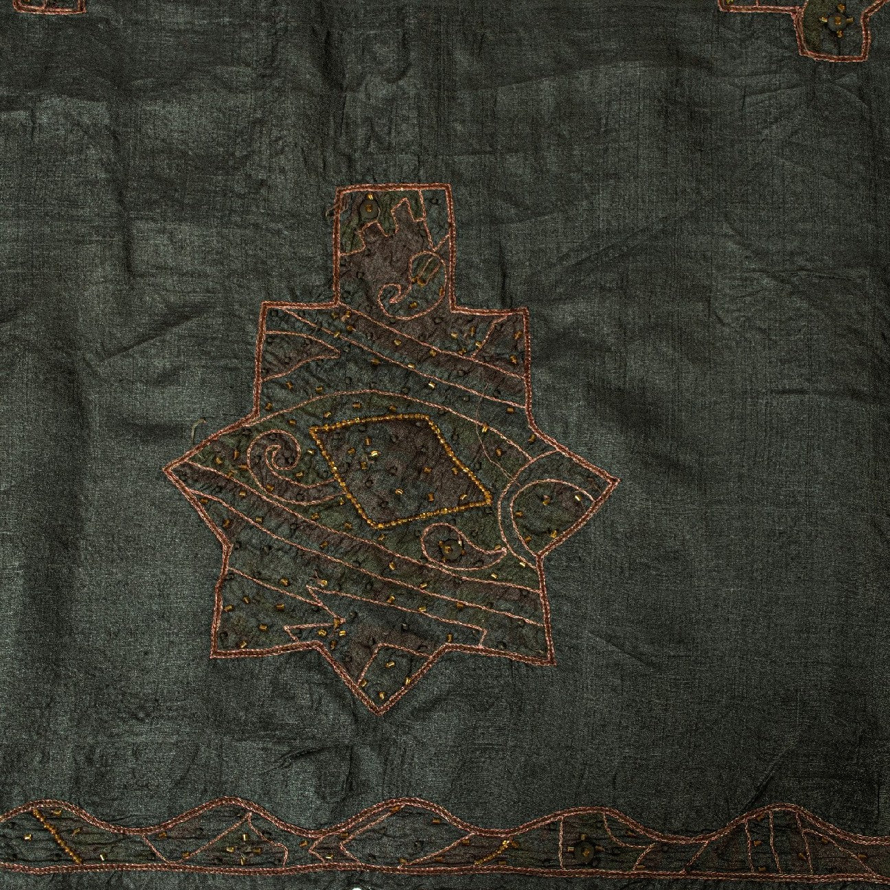 Sanskriti Vintage Dark Gray Sarees Pure Silk Hand Beaded Sari 5+yd Craft Fabric