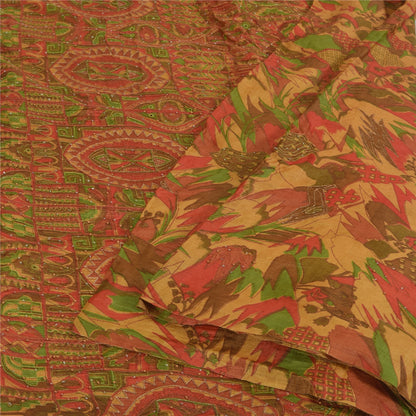 Sanskriti Vintage Indian Sarees Pure Silk Hand Beaded Ethnic Sari Craft Fabric