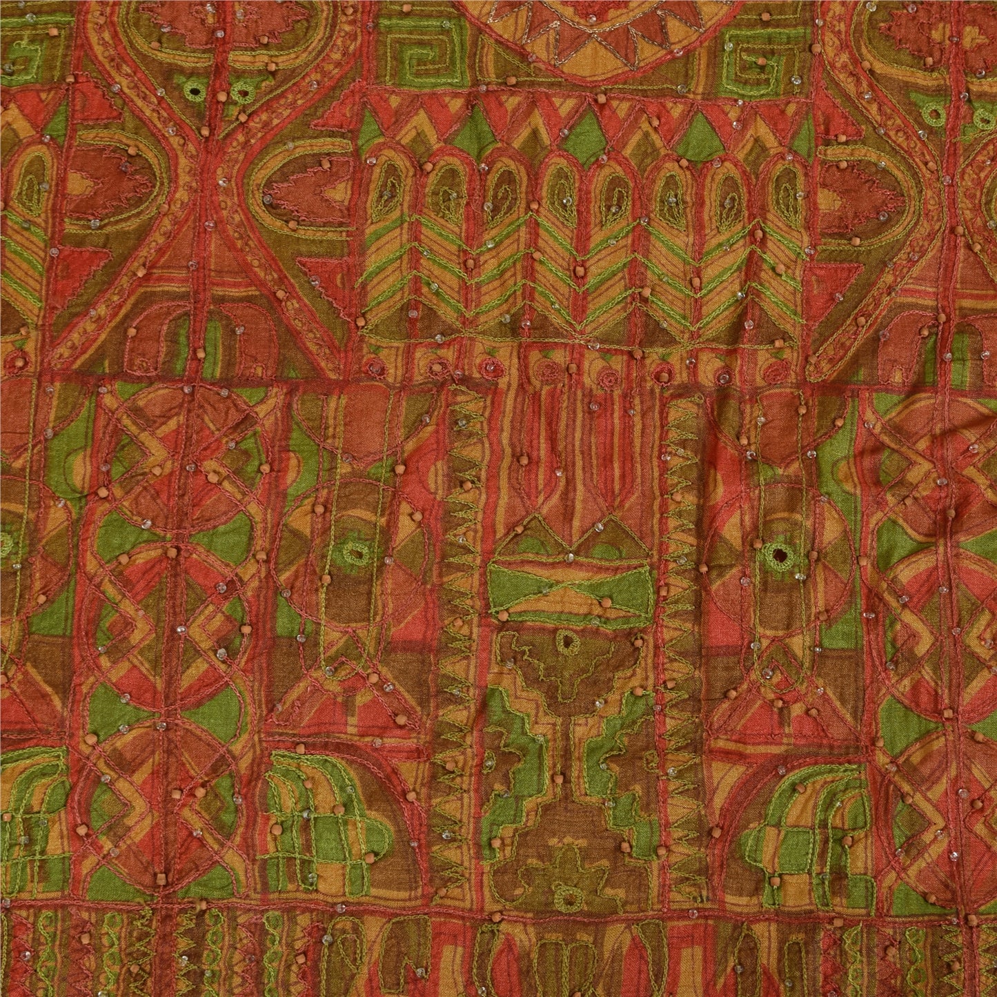 Sanskriti Vintage Indian Sarees Pure Silk Hand Beaded Ethnic Sari Craft Fabric