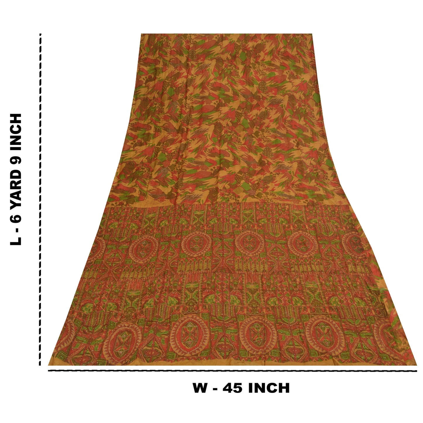 Sanskriti Vintage Indian Sarees Pure Silk Hand Beaded Ethnic Sari Craft Fabric