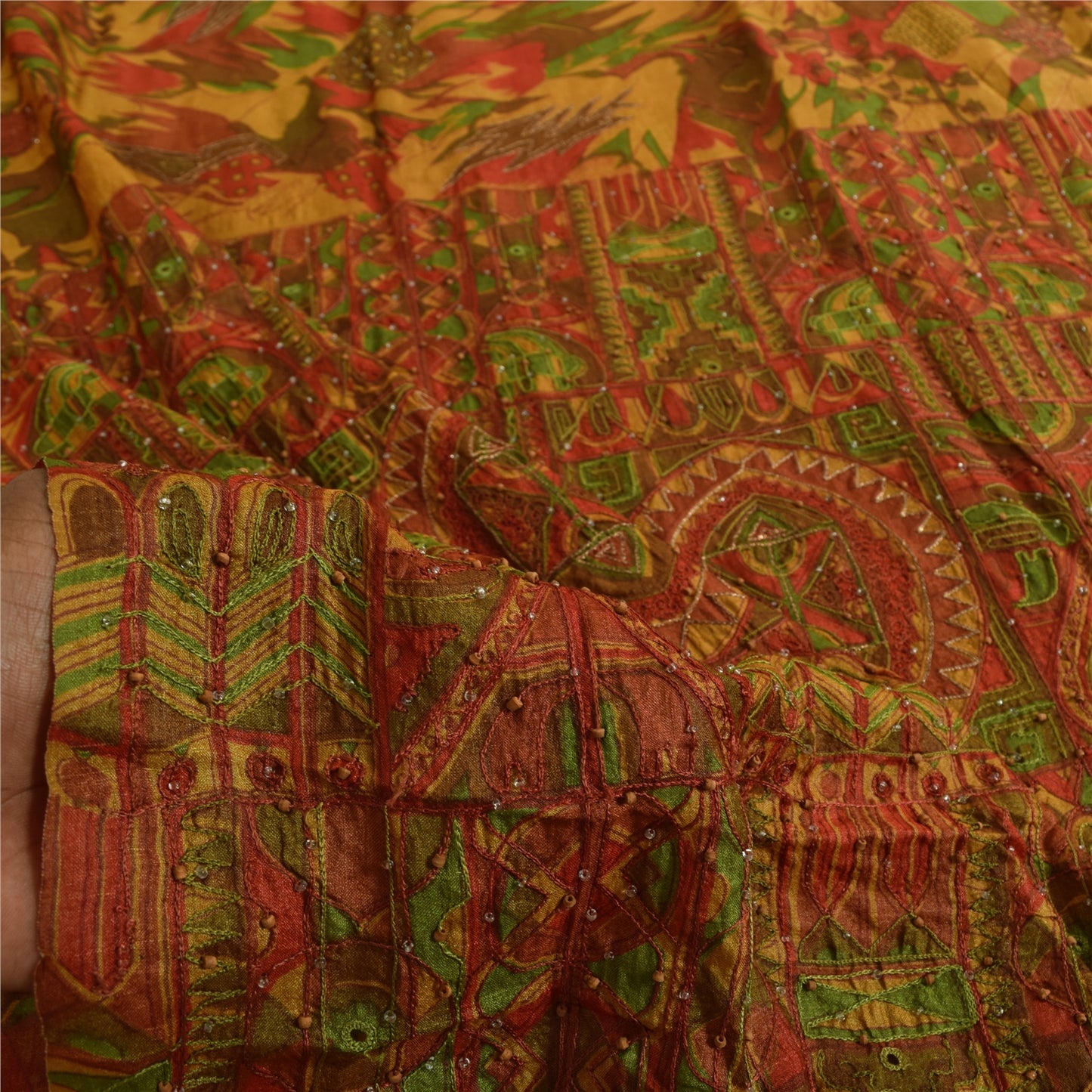 Sanskriti Vintage Indian Sarees Pure Silk Hand Beaded Ethnic Sari Craft Fabric