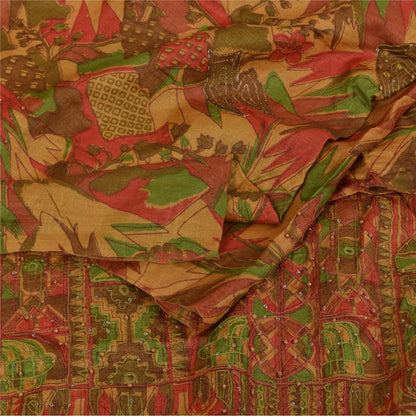 Sanskriti Vintage Indian Sarees Pure Silk Hand Beaded Ethnic Sari Craft Fabric