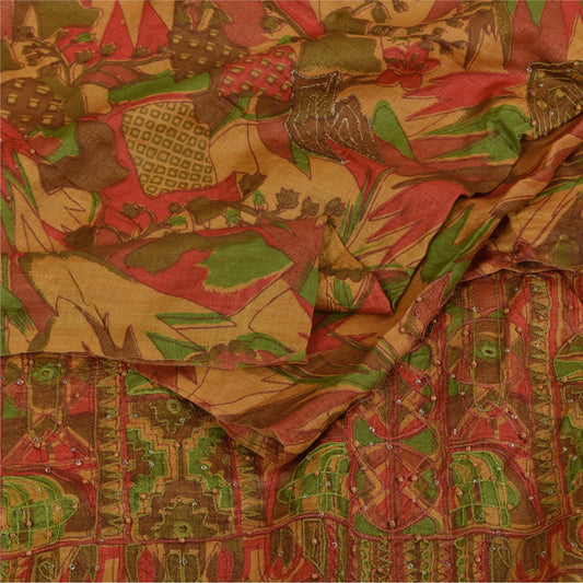 Sanskriti Vintage Indian Sarees Pure Silk Hand Beaded Ethnic Sari Craft Fabric