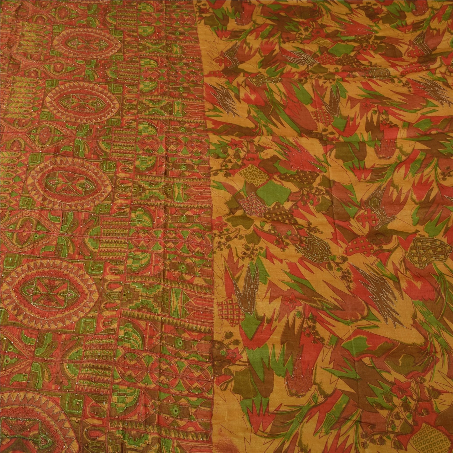 Sanskriti Vintage Indian Sarees Pure Silk Hand Beaded Ethnic Sari Craft Fabric
