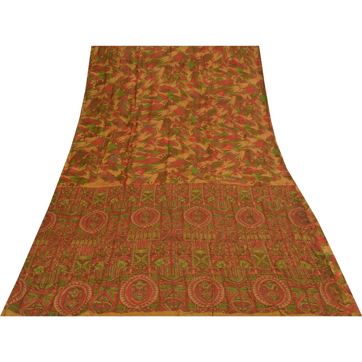 Sanskriti Vintage Indian Sarees Pure Silk Hand Beaded Ethnic Sari Craft Fabric