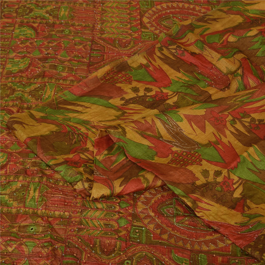 Sanskriti Vintage Indian Sarees Pure Silk Hand Beaded Ethnic Sari Craft Fabric