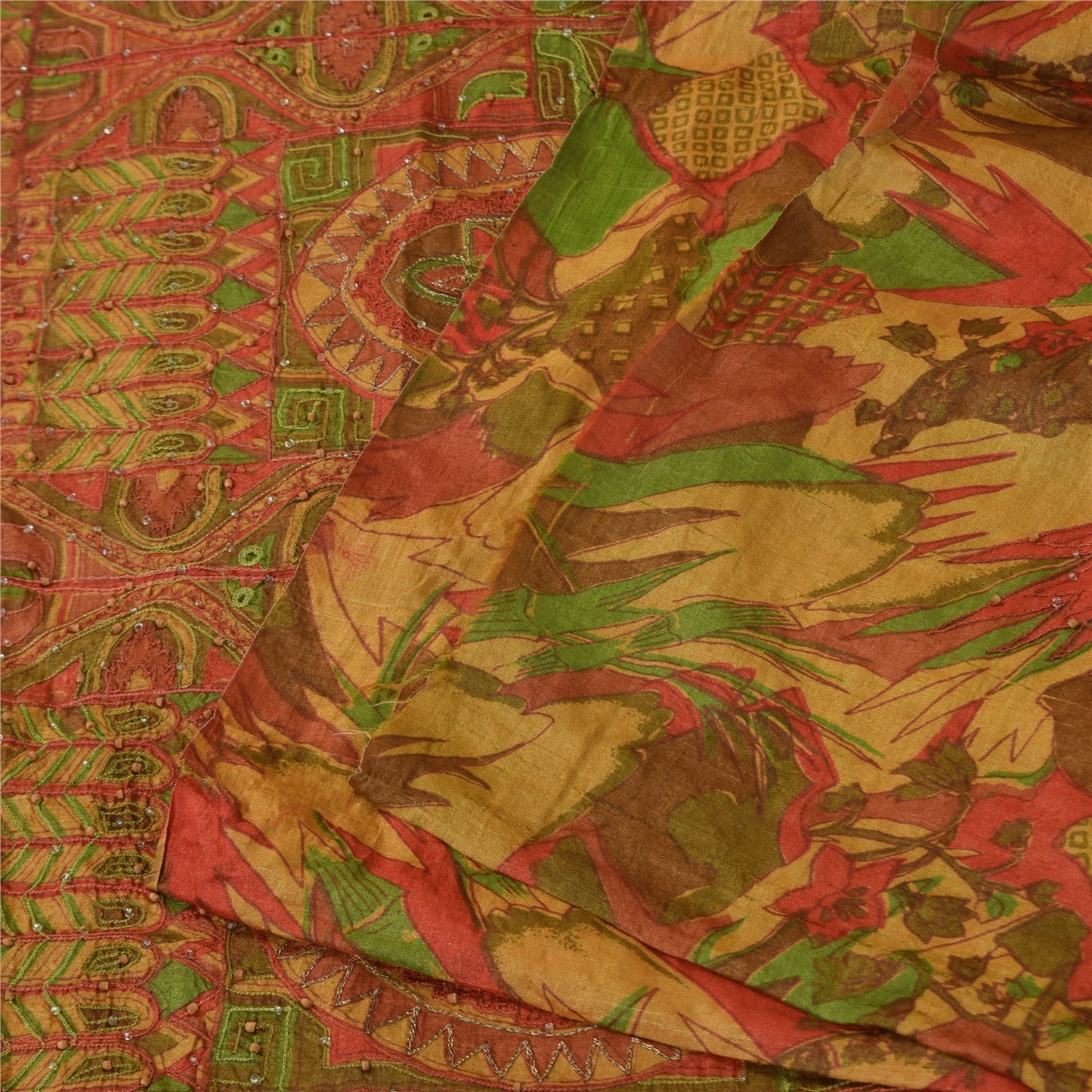 Sanskriti Vintage Indian Sarees Pure Silk Hand Beaded Ethnic Sari Craft Fabric
