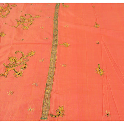 Sanskriti Vintage Indian Peach Sarees Cotton Silk Hand Beaded Sari Craft Fabric
