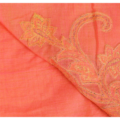 Sanskriti Vintage Indian Peach Sarees Cotton Silk Hand Beaded Sari Craft Fabric