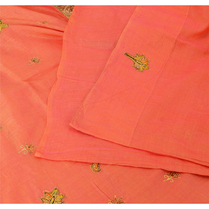 Sanskriti Vintage Indian Peach Sarees Cotton Silk Hand Beaded Sari Craft Fabric
