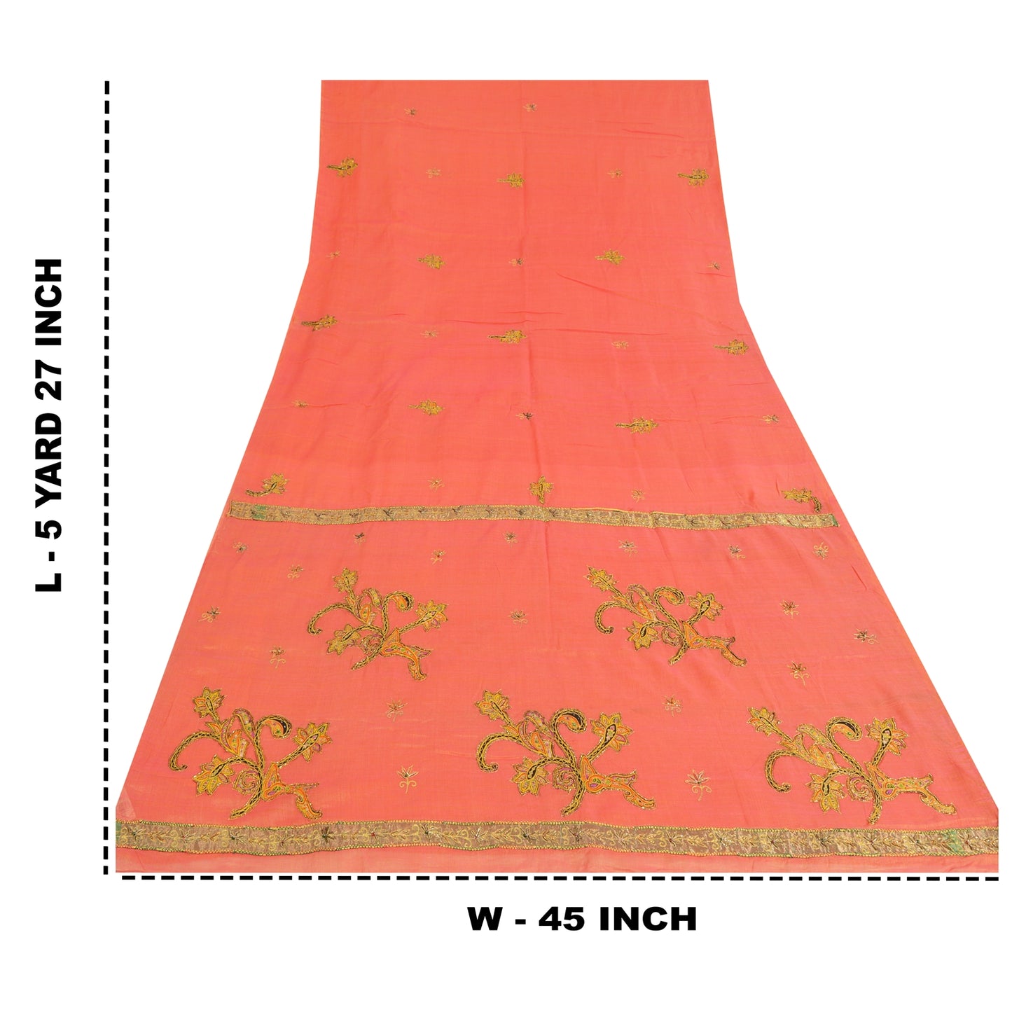 Sanskriti Vintage Indian Peach Sarees Cotton Silk Hand Beaded Sari Craft Fabric