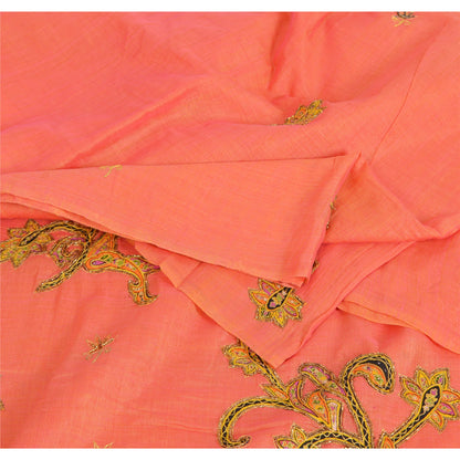 Sanskriti Vintage Indian Peach Sarees Cotton Silk Hand Beaded Sari Craft Fabric