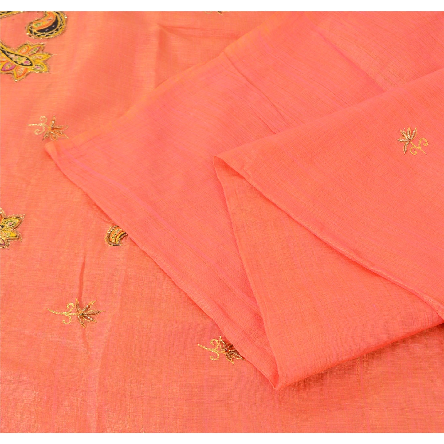 Sanskriti Vintage Indian Peach Sarees Cotton Silk Hand Beaded Sari Craft Fabric