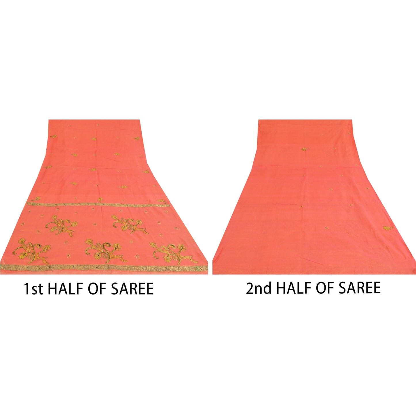 Sanskriti Vintage Indian Peach Sarees Cotton Silk Hand Beaded Sari Craft Fabric