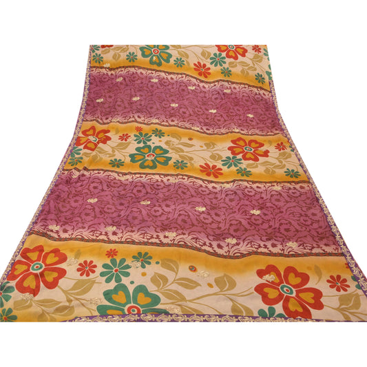 Sanskriti Vintage Multi Color Sarees Art Silk Embroidered Craft Fabric Sari