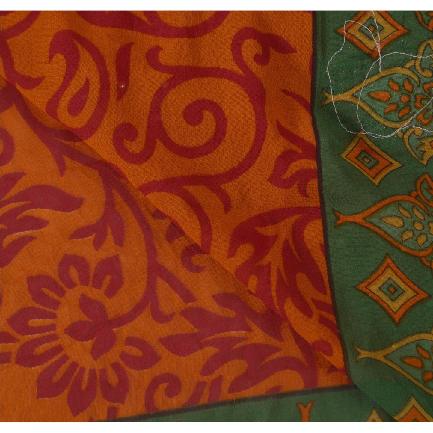 Sanskriti Vintage Orange Sarees Blend Georgette Hand Beaded Fabric Craft Sari