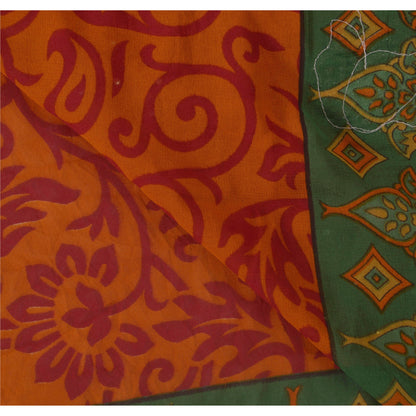 Sanskriti Vintage Orange Sarees Blend Georgette Hand Beaded Fabric Craft Sari